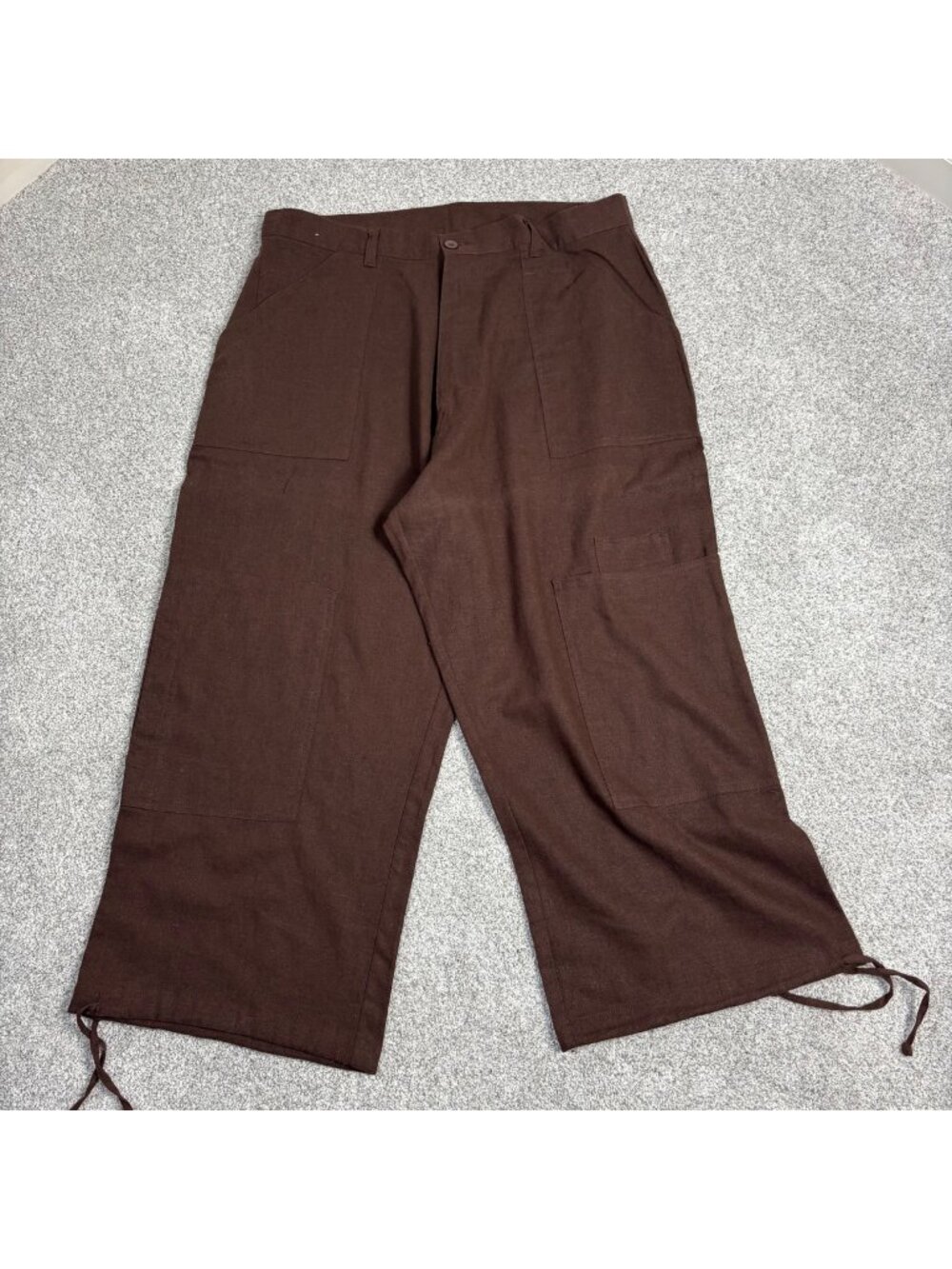 Trust USA Capri Pants Womens 34 Brown Linen Blend Vintage Lagenlook Ankle Ties